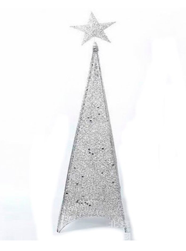 Arbol navidad plegable con luces 1,50 mts plateado-0
