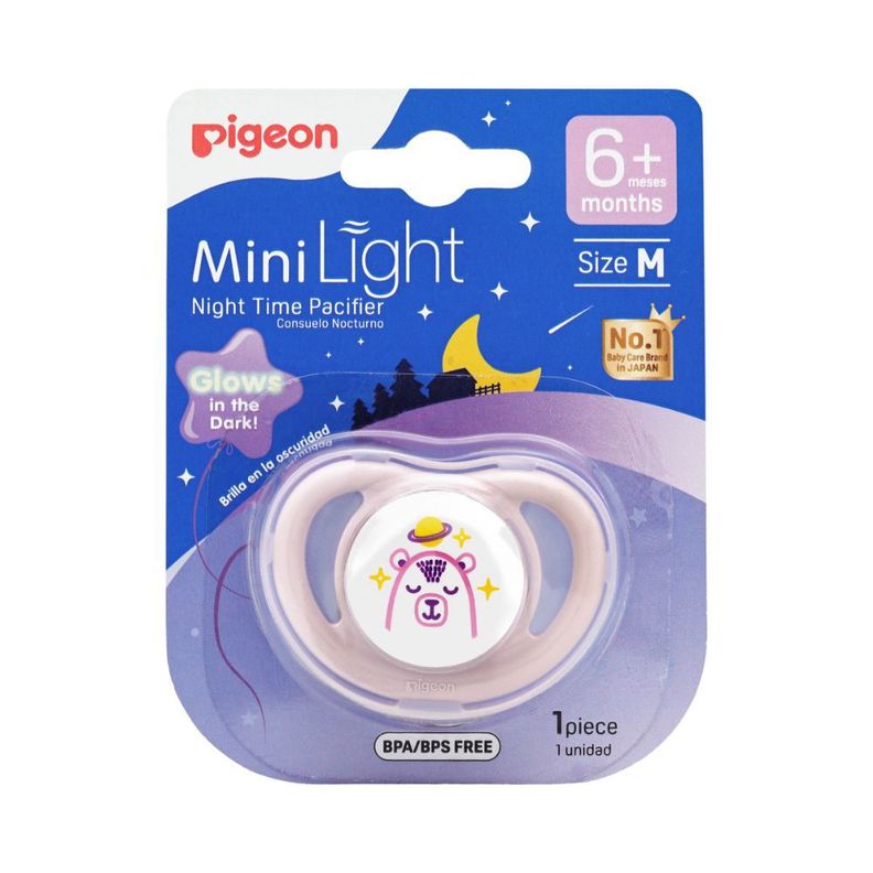 Chupete Nocturno Mini Light "Talla M" (1Pc) Pigeon Rosado