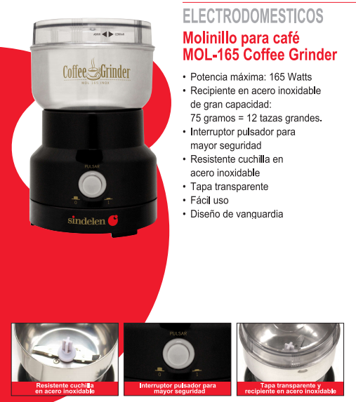 Molinillo Moledor De Café Granos Sindelen Mol-165 12 Tazas-1