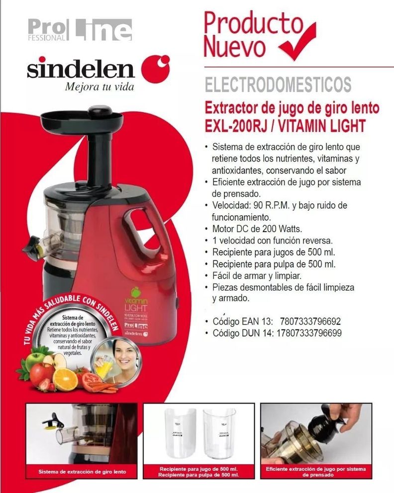 Extractor Jugo Lento Saca Jugo Prensa Frio Sindelen Exl-200r-3