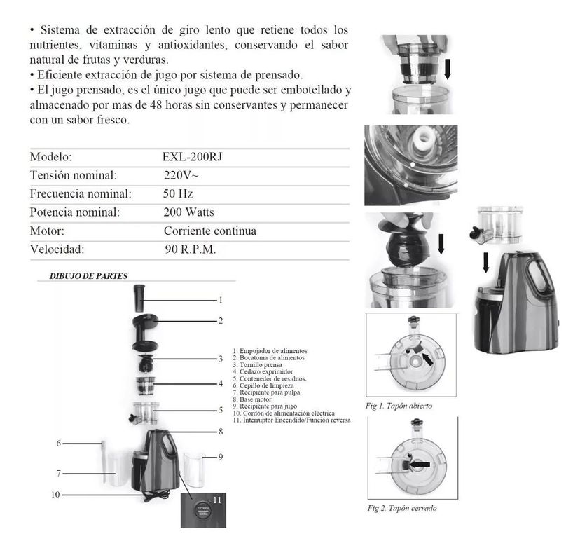 Extractor Jugo Lento Saca Jugo Prensa Frio Sindelen Exl-200r-4
