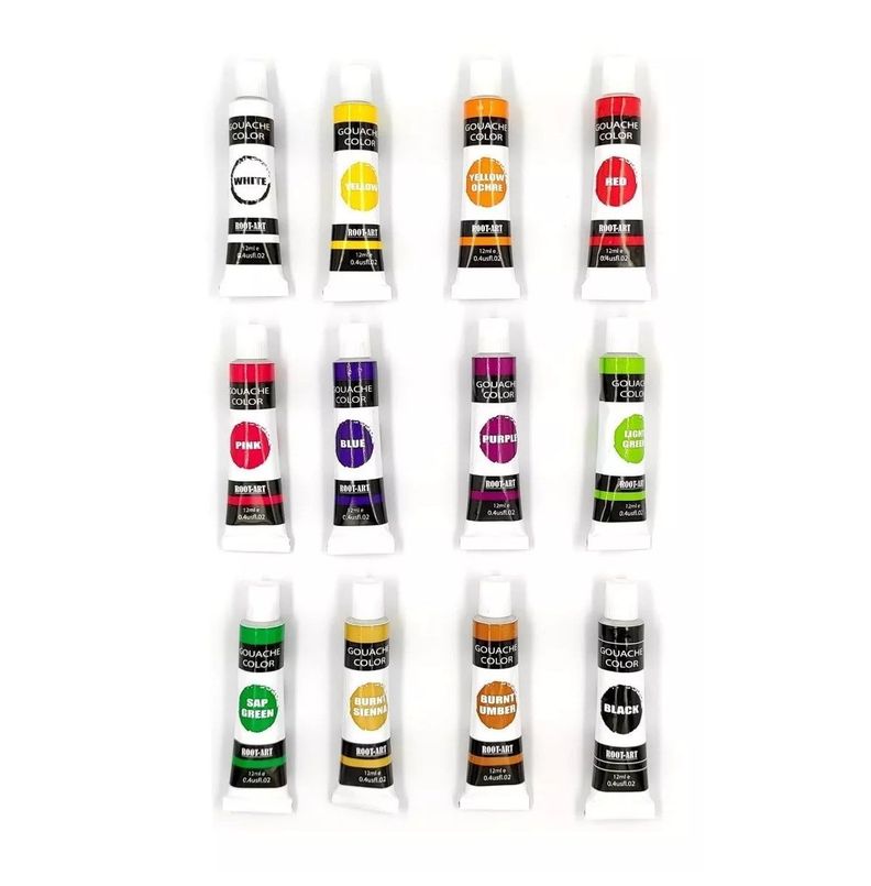 Set Pinturas Gouache Témpera Pigmentos Tubo 12 Colores 12ml-1