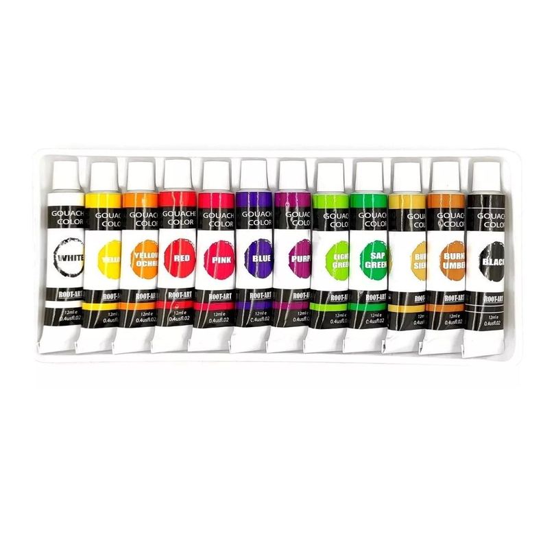 Set Pinturas Gouache Témpera Pigmentos Tubo 12 Colores 12ml-3