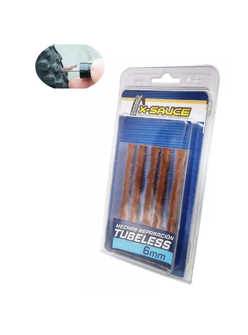 Kit 5 Mechas Gruesas 6mm Reparación De Neumáticos Tubeless-0