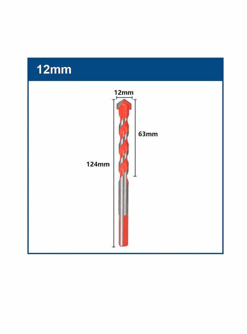 Broca Hss De Carburo Acero Azulejos Cerámica Vidrio Concreto 12MM-1