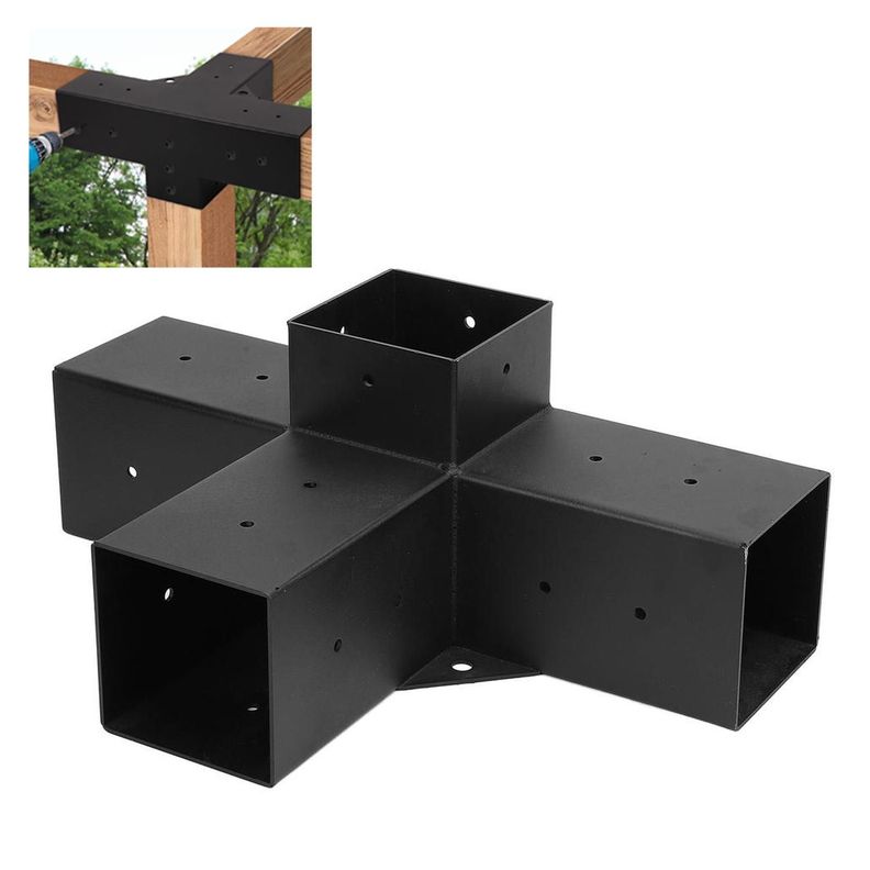 Soporte esquina Pérgola 4 Vías Acero Para Poste Madera 4x4