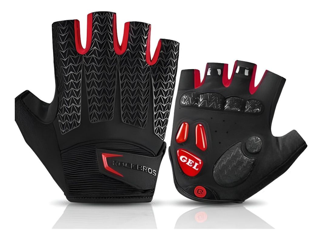 Guantes Con Gel Rockbros, Mtb Ruta Sin Dedos Bicicleta Rojo S