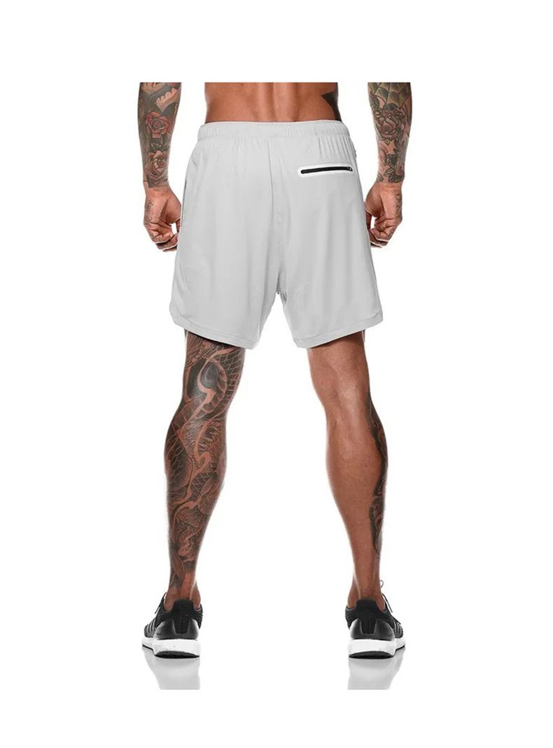 Short Gimnasio Hombre Con Calza Y Bolsillo Para Celular Gris claro-1