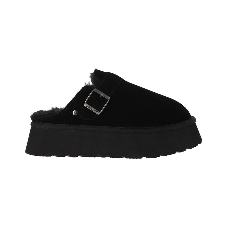 Zuecos Mujer Cuero Ravelo Negra Plataforma Bamers