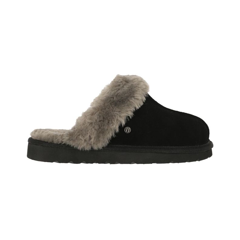 Pantufla Bamers Slipper Fur Leather Mujer Negro-0