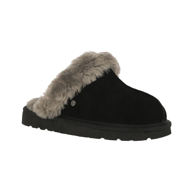 Pantufla Bamers Slipper Fur Leather Mujer Negro-1