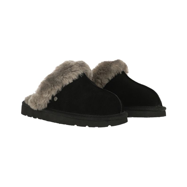 Pantufla Bamers Slipper Fur Leather Mujer Negro-2