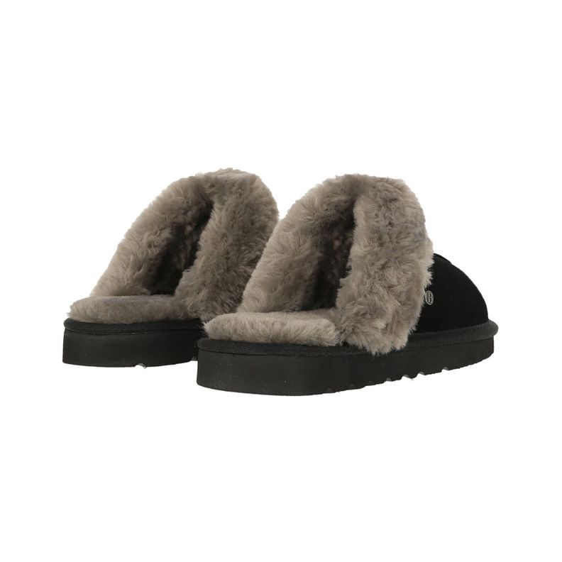 Pantufla Bamers Slipper Fur Leather Mujer Negro-3