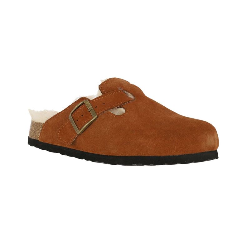 Pantufla Bamers Classic Fur Cuero Mujer Café-1