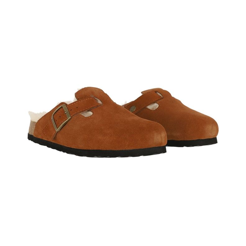 Pantufla Bamers Classic Fur Cuero Mujer Café-2