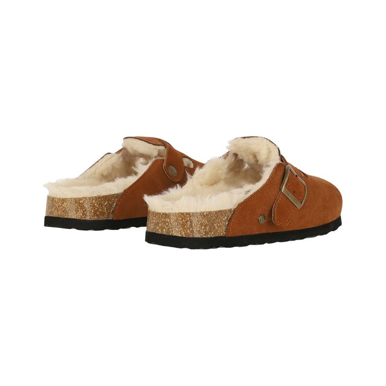 Pantufla Bamers Classic Fur Cuero Mujer Café-3