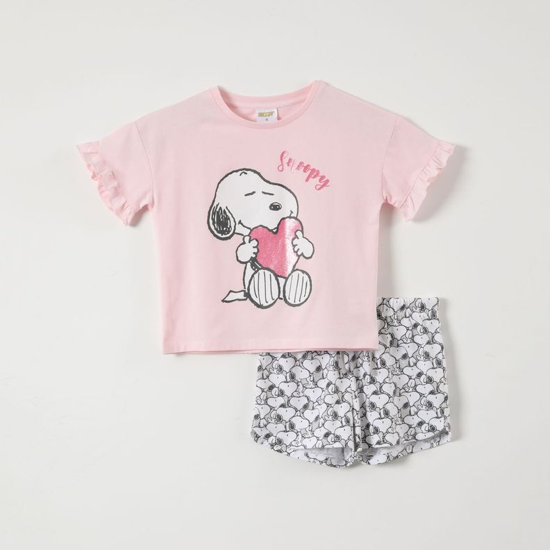 Pijama Corto Niña Corazon Rosado Snoopy-0