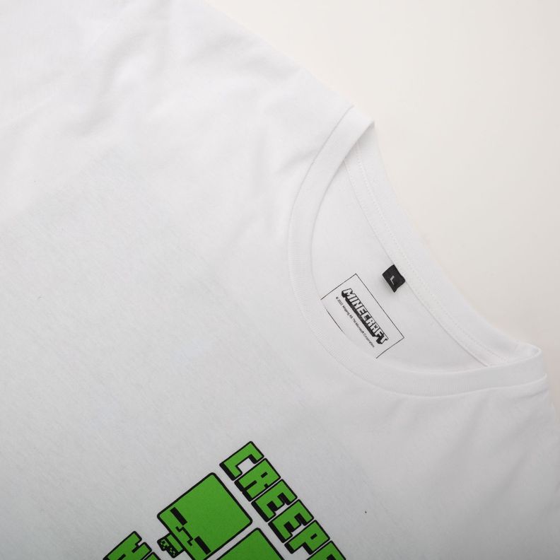 Polera Hombre  Minecraft  Creepers Blanco-1