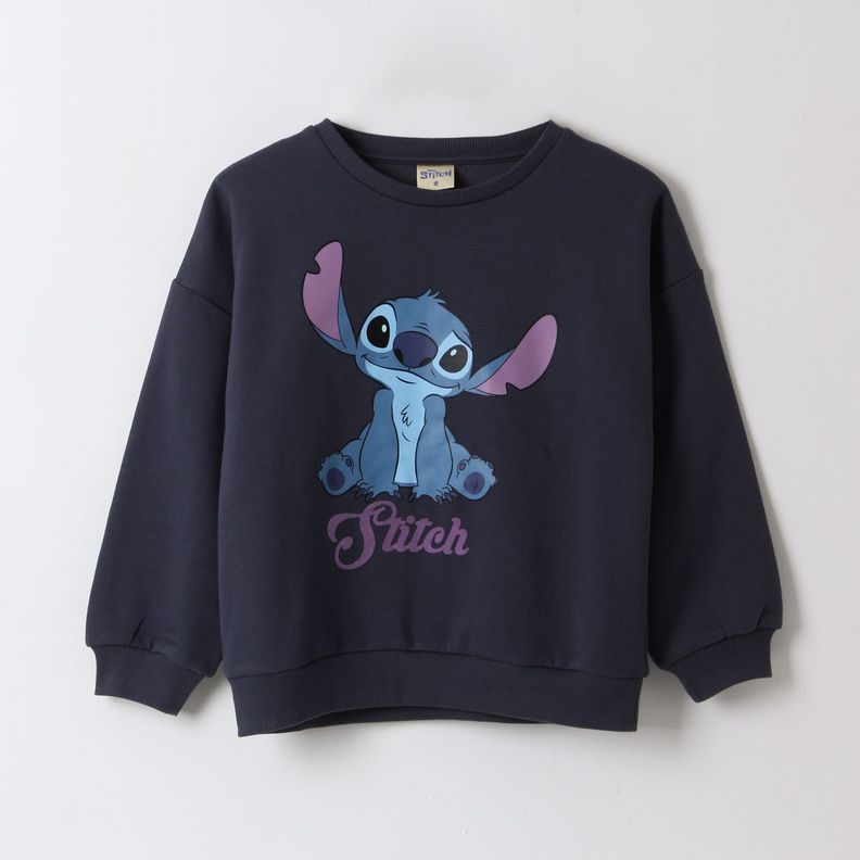 Poleron Cerrado Nina Personaje Lilo & Stitch Negro Disney Gris 4