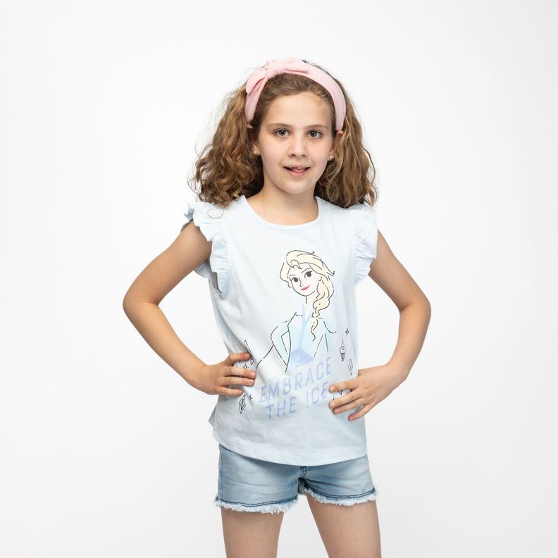 Polera Niña Embrace The Ice Frozen Turquesa Disney-0