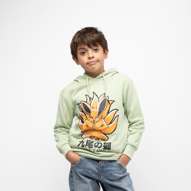 Poleron Gorro Niño Nine Tails Verde Naruto-0
