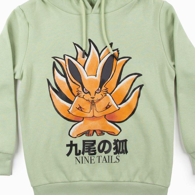 Poleron Gorro Niño Nine Tails Verde Naruto-4