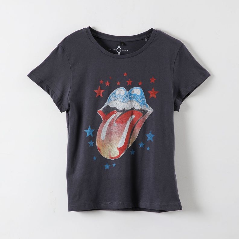Polera Manga Corta Mujer Lengua Negro The Rolling Stones-0