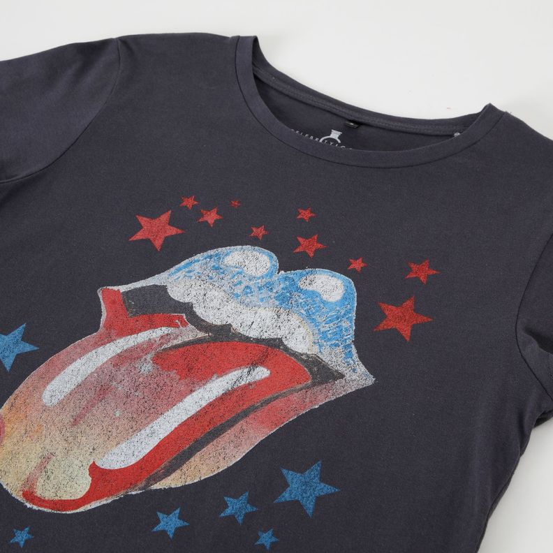 Polera Manga Corta Mujer Lengua Negro The Rolling Stones-1