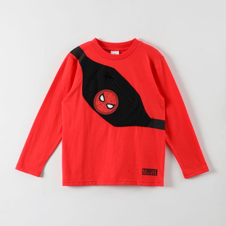 Polera Manga Larga Niño Spiderman Logo Banano Rojo Marvel-0