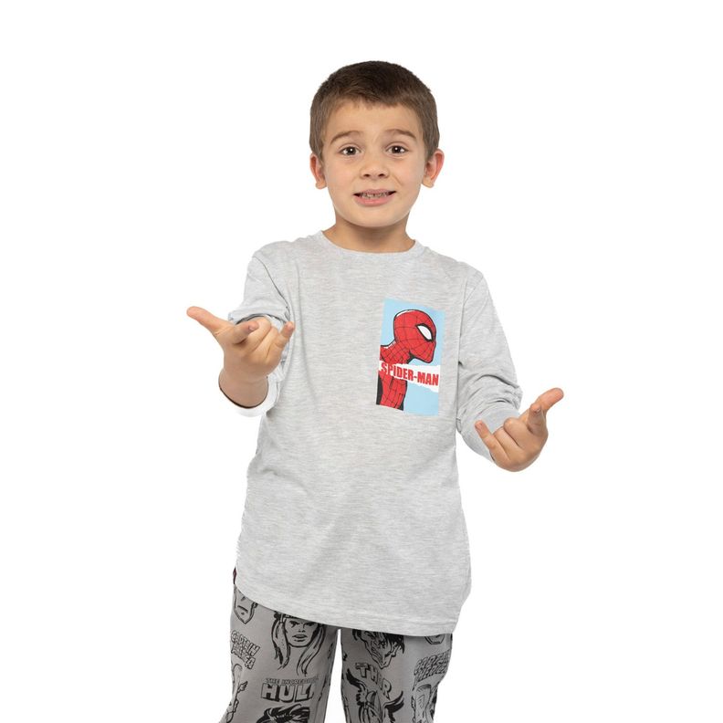 Polera Manga Larga Niño Caras Spiderman Gris Marvel-0