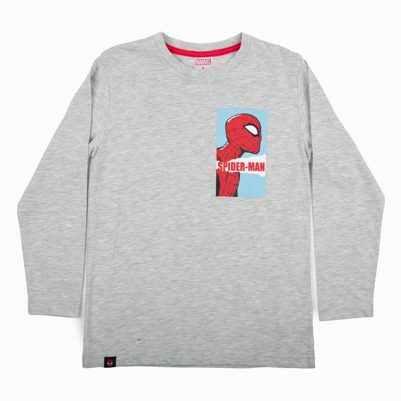 Polera Manga Larga Niño Caras Spiderman Gris Marvel-2