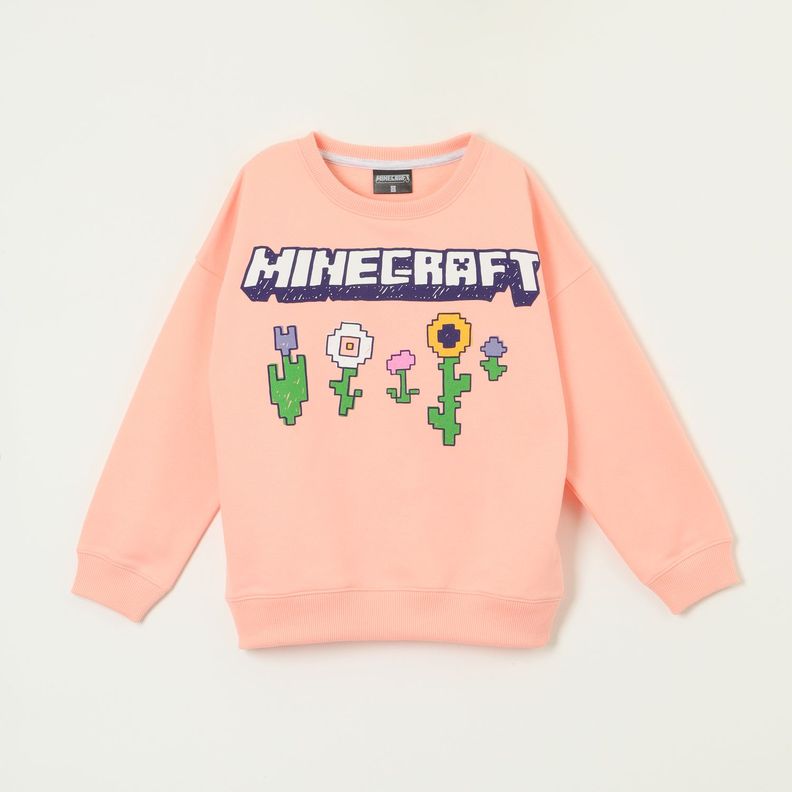 Poleron Cerrado Niña Flowers Rosado Minecraft-0
