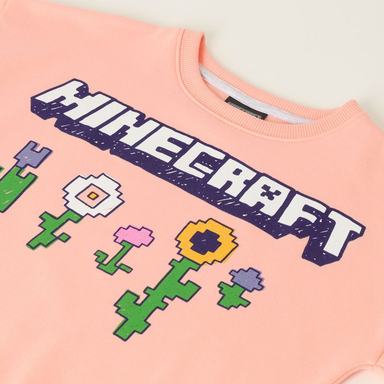 Poleron Cerrado Niña Flowers Rosado Minecraft-1