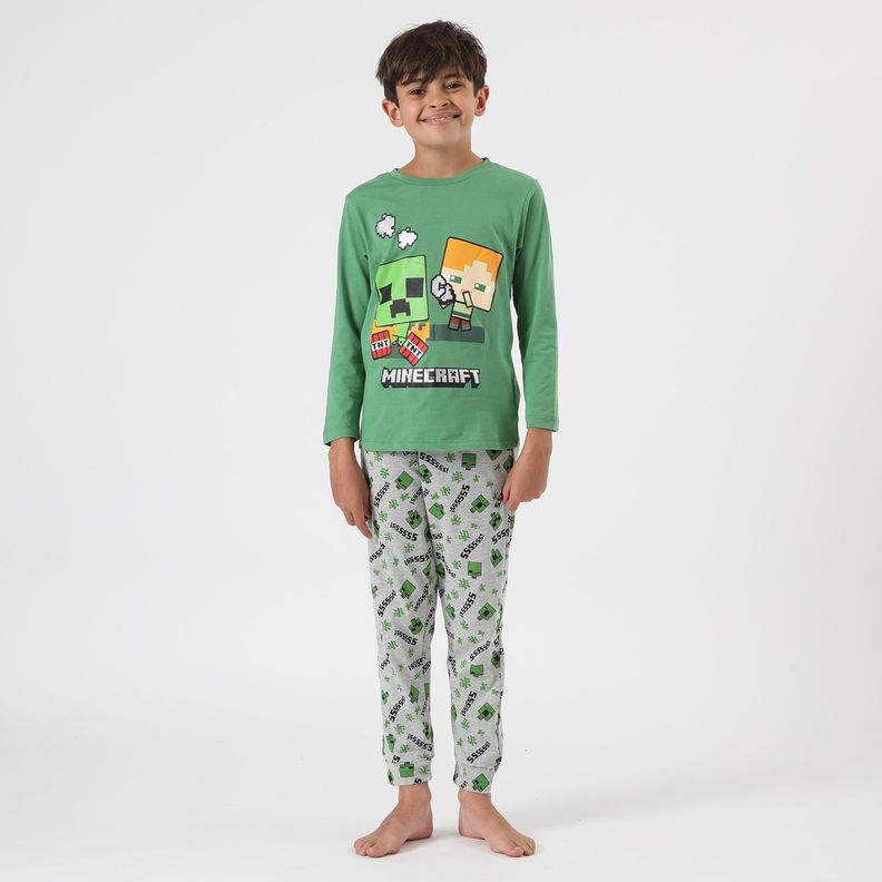 Conjunto Pijama Niño Tnt Creeper Verde Minecraft-0
