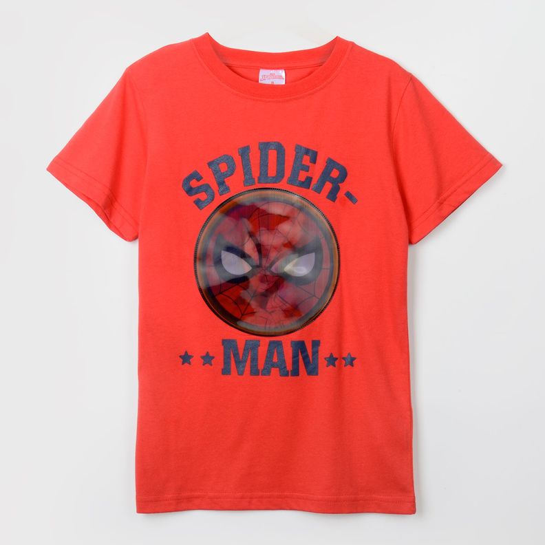 Polera Manga Corta Niño Holograma Spiderman Rojo Marvel-0