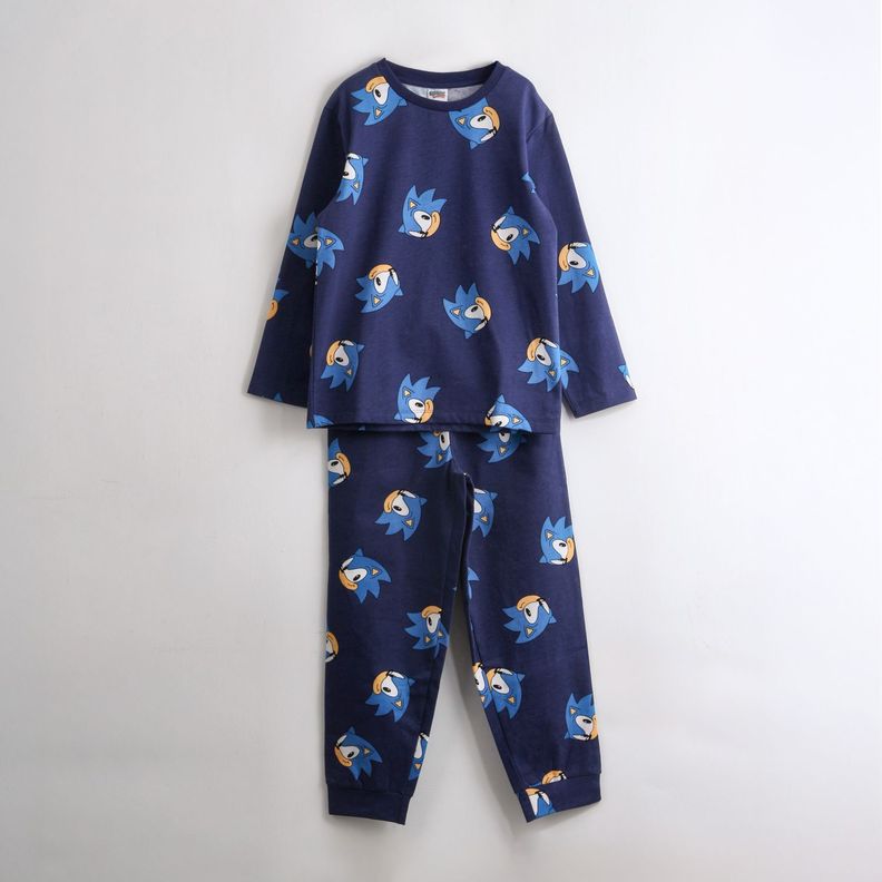 Pijama Manga Larga Full Print Caras Azul Sonic