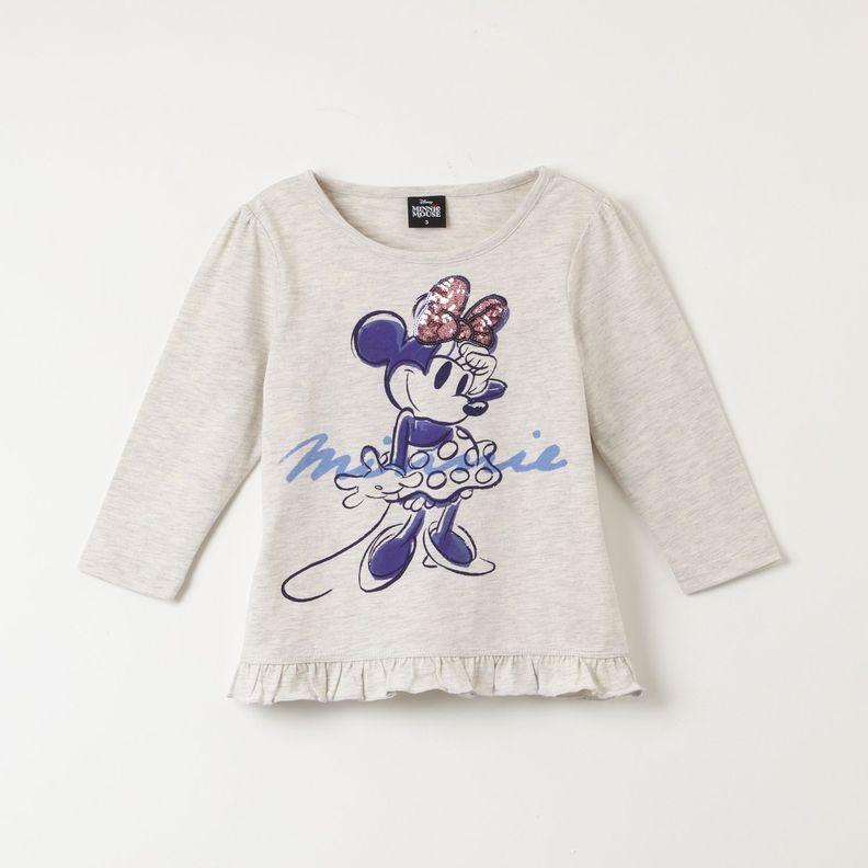 Polera Manga Larga Niña Minnie Smile Gris Disney-0