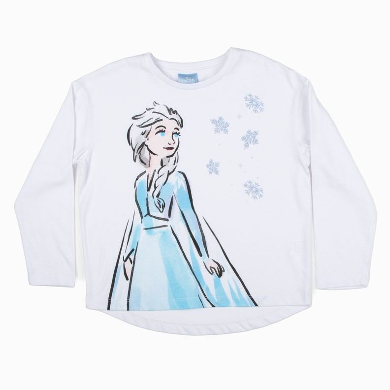 Polera Manga Larga Niña Elsa Frozen Blanco Disney-0