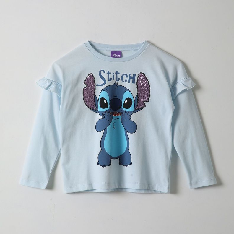 Polera Manga Larga Niña Lilo & Stitch Detalles Celeste Disney-0
