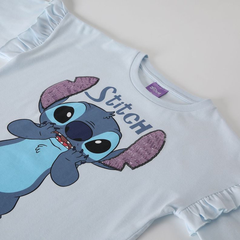 Polera Manga Larga Niña Lilo & Stitch Detalles Celeste Disney-1