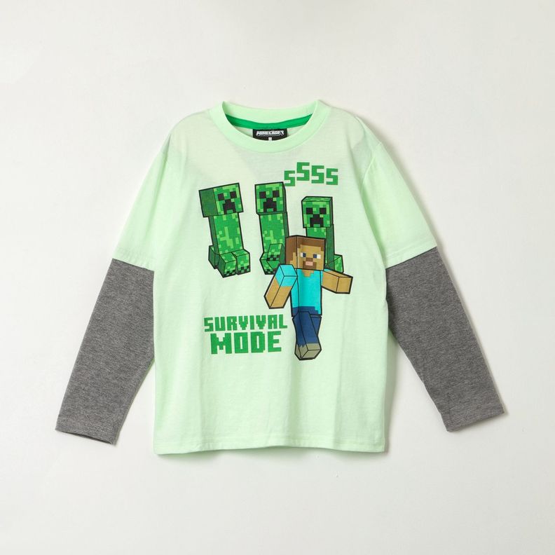 Polera Manga Larga Niño Survival Mode Verde Minecraft-0