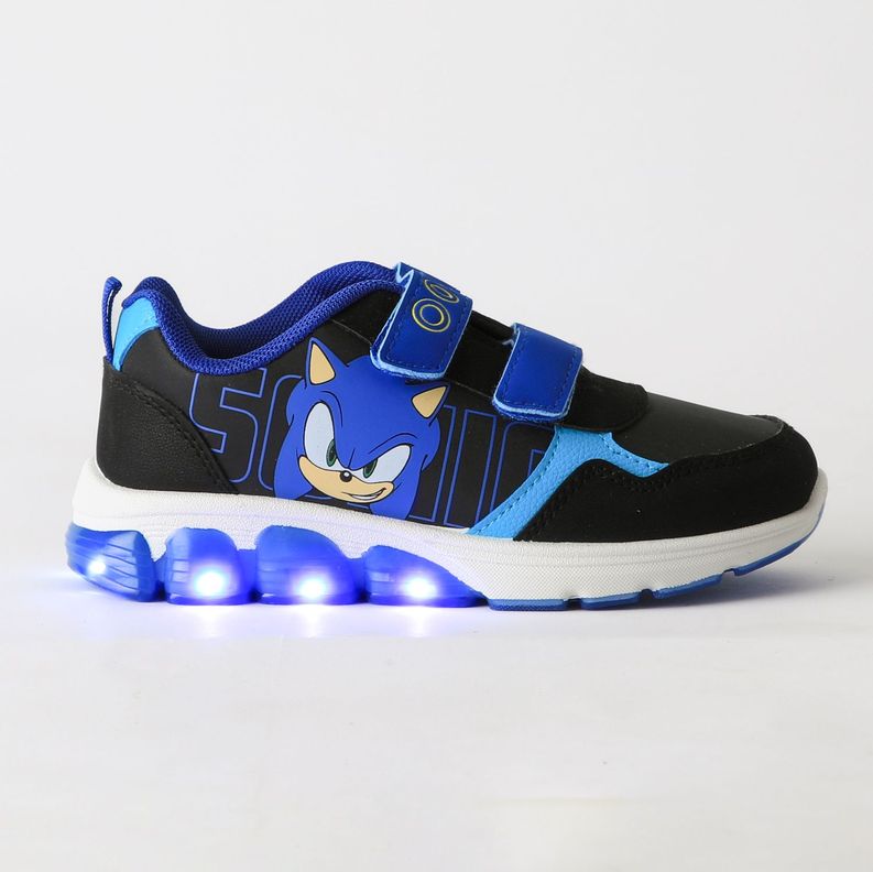 Zapatilla Luces Nino Velcro Negro Sonic 24