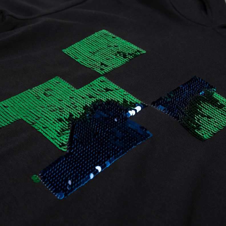 Poleron Con Gorro Niño Lentejuelas Negro Minecraft-4