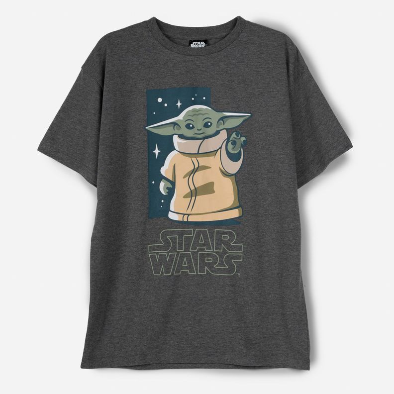 Polera Manga Corta Niño Baby Yoda Gris Star Wars-0