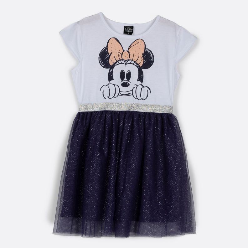 Vestido Niña Cara Minnie Brillos Blanco Disney-0