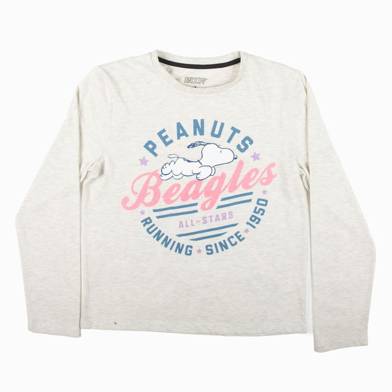 Polera Manga Larga Niña Peanuts Gris Snoopy-0
