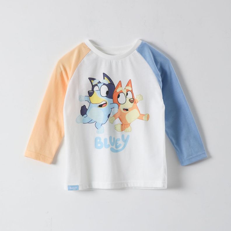 Polera Manga Larga Niño Jugando Blanco Bluey-0