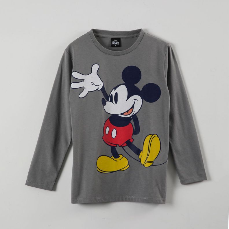 Polera Manga Larga Niño Mickey Classic Pose Gris Disney-0