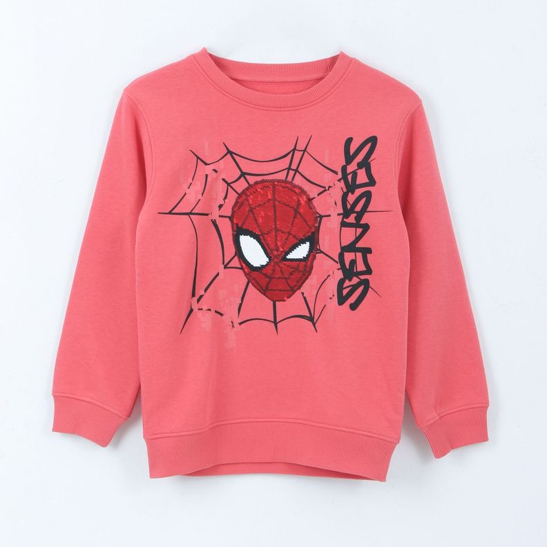 Polerón Cerrado Niño Lentejuelas Spiderman Rojo Marvel