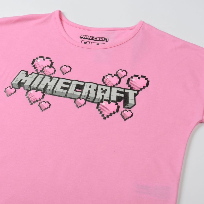 Polera Manga Corta Niña Corazones Rosado Minecraft-2